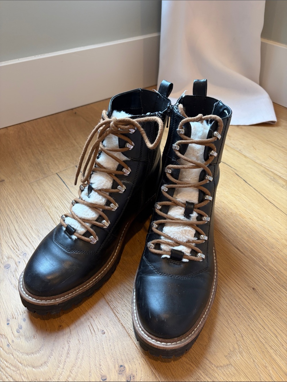 Target Black Lace-Up Faux Fur Trim Combat Boots
